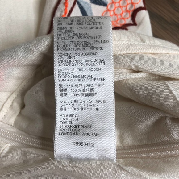 Anthropologie White Wide Leg Pants with Orange and Blue Accents - Picture 11 of 11